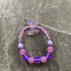 Purple and Pink Beaded Bracelet with Butterfly Charm